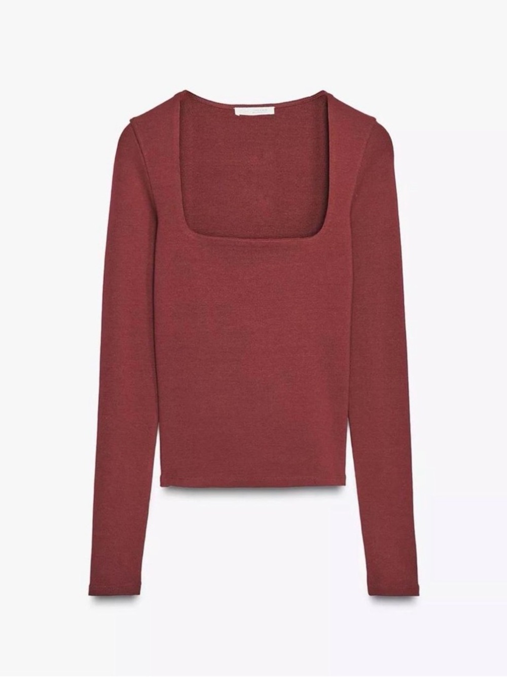 Zara Ribbed Square-Neck Long Sleeve Top - Deep Burgundy